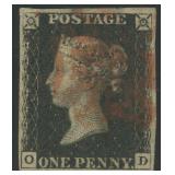 Great Britain Stamp #1 Used Penny Black CV $375