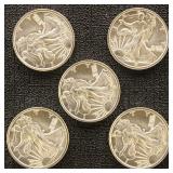 Silver 5 Walking Liberty 1/10 Ounce Rounds