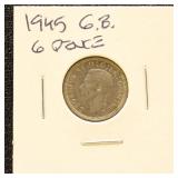 Great Britain Silver Coin 1945 6 Pence
