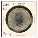 Silver 2015 $2 Canada 1/2 Ounce Silver