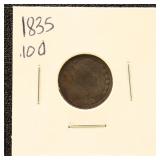 US Silver Coin 1835 Capped Bust Dime, circulated