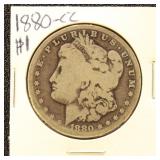 US Silver Coin 1880-CC Morgan Silver Dollar, circu