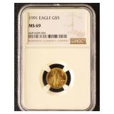 US Gold Coin 1991 American Eagle $5 Graded MS69 by