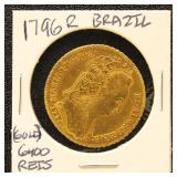 Brazil Gold Coin 1796R 6400 Reis Gold Coin