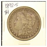 US Silver Coin 1892-S Morgan Silver Dollar, circul