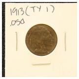 US Coin 1913 Type I Buffalo Nickel, circulated