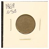 US Coin 1869 Shield Nickel, circulated