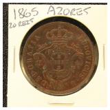 Azores Coin 1865 20 Reis