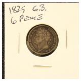 Great Britain Silver Coin 1825 6 Pence