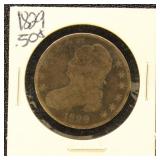 US Silver Coin 1829 Capped Bust Half Dollar, circu