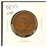 US Coin 1855 Large Cent, circulated
