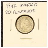 Mexico Silver Coin 1942 20 Centavos