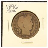 US Silver Coin 1896 Barber Half Dollar, circulated