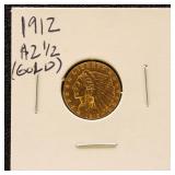 US Gold Coin 1912 Indian Quarter Eagle $2.50 Gold