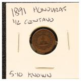Honduras Coin 1891 Half Centavo