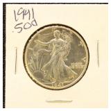 US Silver Coin 1941 Walking Liberty Half Dollar, c
