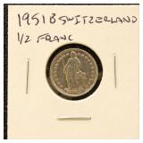 Switzerland Silver Coin 1951B Half Franc