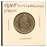 Switzerland Silver Coin 1908B Franc