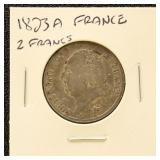 France Silver Coin 1823A 2 Francs