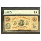 US Paper Money 1858-1861 Richmond, Virginia $50 Th