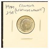 Netherlands Silver Coin 1944 Quarter