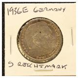 Germany Silver Coin 1936E 2 Reichmark