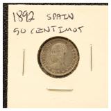 Spain Silver Coin 1892 50 CEntimos