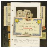 US Revenue & Tax Stamps on mix of pages, disorgani
