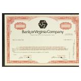 Bank of Virginia Stock Certificate, Specimen, Scri
