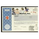 Mattel Inc Stock Certificate, Cancelled and dated