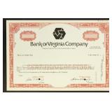Bank of Virginia Stock Certificate, Specimen, Scri