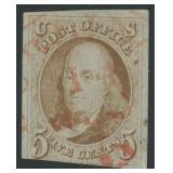US Stamp #1 Used 1847 5 Cent First Issue with thre