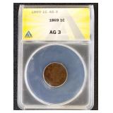 1869 Indian Head Cent Graded AG3 by ANACS