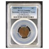 1922 No D Lincoln Cent Strong Reverse Graded XF De