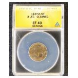1937-D Buffalo Nickel 3 Leg Graded EF40 Details (C