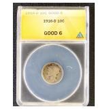 1916-D Mercury Dime Graded G6 by ANACS