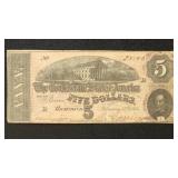 1864 T-69 Confederate States Currency Five Dollar
