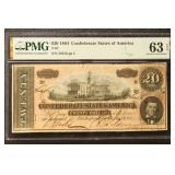 1864 T-67 $20 PMG-63 Confederate States Currency G