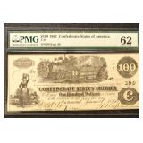 1862 T-39 $100 PMG-62 Confederate States Currency