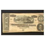 1864 T-68 Confederate States Currency Ten Dollar N