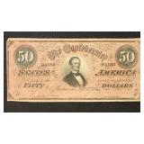 1864 T-66 Confederate States Currency Fifty Dollar
