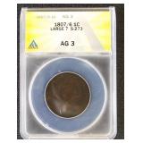 1807/6 Large Cent Large 7 S-273 Graded AG3 by ANAC