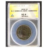 1826 Large Cent Graded VG8 Details (N-4 Damaged, B