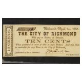 1862 VA Obsolete Currency $0.10 Richmond Note TR06