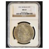 1921 Morgan Silver Dollar Graded MS63 by NGC