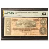 1864 T-68 $10 PMG-63EPQ Confederate States Currenc
