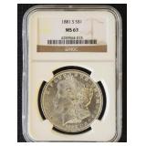 1881-S Morgan Silver Dollar Graded MS63 by NGC