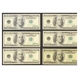 US Paper Money 6 x 1996 $100 Bills, Crisp Uncircul