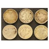 US Silver Coins 6 Damaged/Cull Peace Dollars, one