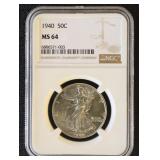 1940 Walking Liberty Half Dollar Graded MS64 by NG